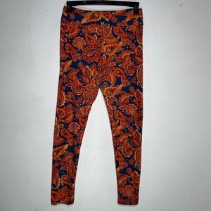 LuLaRoe Tall & Curvy Leggings Blue Orange Paisley Floral High Rise TC Plus Size